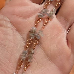 Labradorite chip chain necklace, wire wrapped labradorite chain necklace, labradorite necklace, labradorite chain necklace, handmade chain
