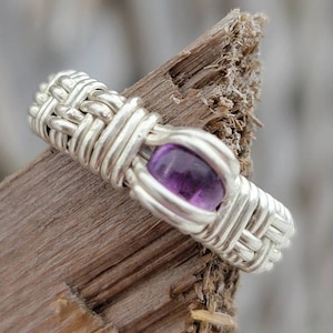 Amethyst Infinity Ring size 4.5. Wire wrapped Amethyst seamless ring, 925 sterling silver wire wrapped African Amethyst Infinity Ring