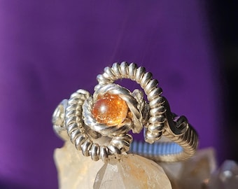 Sunstone Ring, Wire Wrapped Sterling Silver Sunstone Ring, Sunstone Wire Wrapped 925 Sterling Silver Ring, Silver Sunstone Ring Size 4.5