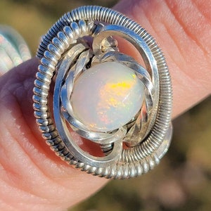 Ethiopian Opal 925 sterling silver ring size 6.75. Wire wrapped Ethiopian Opal Ring, wire weaved Ethiopian opal statement ring
