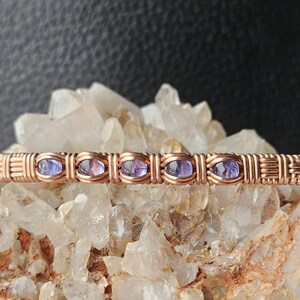 Tanzanite Cuff Bracelet, wire wrapped tanzanite cuff bracelet, wire weaved tanzanite cuff wristlet, copper tanzanite bracelet, tanzanite