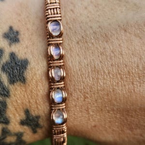 Rainbow Moonstone Cuff Bracelet, wire wrapped Moonstone cuff bracelet, wire weaved Moonstone cuff bracelet, copper Moonstone bracelet