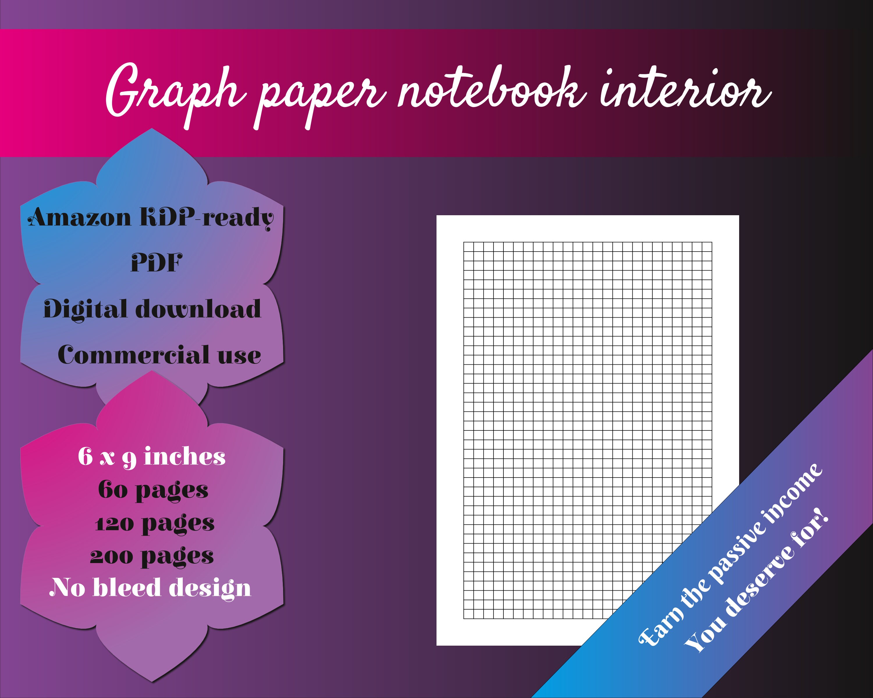 Graph Paper Notebook Interiors / Math Notebook for KDP 6x9 Etsy