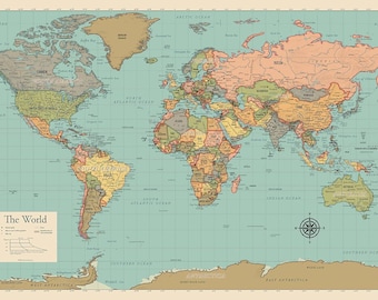 Giant World Map - Mega Map of the World - Laminated - 46" x 60" [Blue]