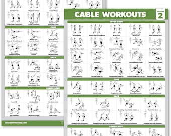 2 Pack - Cable Machine Workout Posters - Cable Machine Exercise Chart Volume 1 & 2 (LAMINATED, 18" x 24")
