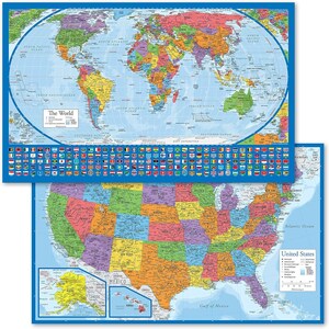 Póster con mapa del mundo [azul/color] (LAMINADO, 18" x 29")
