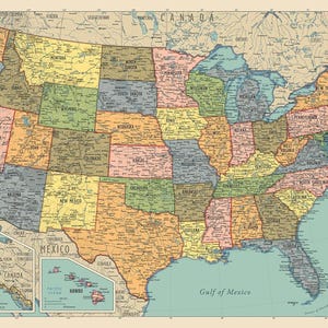 2 Pack - World Map Poster & USA Map Chart [tan/color] (LAMINATED, 18