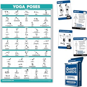 2 Pack: Yoga Poses Laminated Poster + Dumbbell Exercise Playing Cards