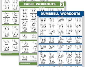 3 Pack - Cable Machine Workout Posters Volume 1 & 2 + Dumbbell Exercise Chart (LAMINATED, 18" x 24")