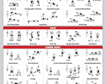 Poster d'entraînement pour bandes de résistance QUICKFIT - LAMINÉ - Tableau d'exercices pour boucles de bandes de résistance - 18 x 24 po.