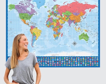 Giant World Map - Mega Map of the World - Laminated - 46" x 60" [Blue]