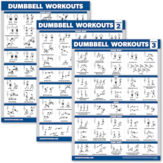 Palace Learning 3 Pack - Dumbbell Workout Posters for Home Gym