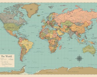 World Map Poster Chart [Tan/Color] (LAMINATED, 18" x 29")