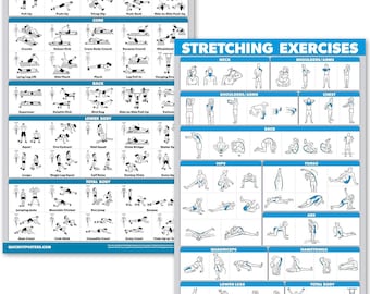 Laminated Bodyweight & Stretching Exercise Poster Set—2 charts (18" x 27") featuring bodyweight routines and stretching workouts.