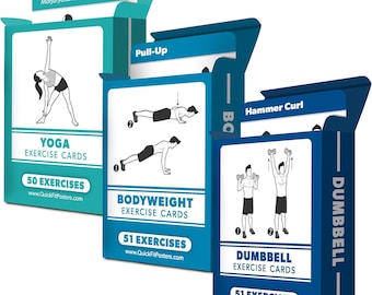 3 Pack - Dumbbell, Bodyweight & Yoga Pose Exercise Cards - Fitness Workout Playing Cards