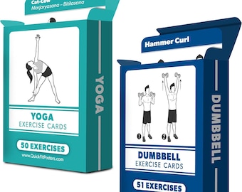 2 Pack - Dumbbell & Yoga Pose Exercise Cards - Fitness Workout Playing Cards