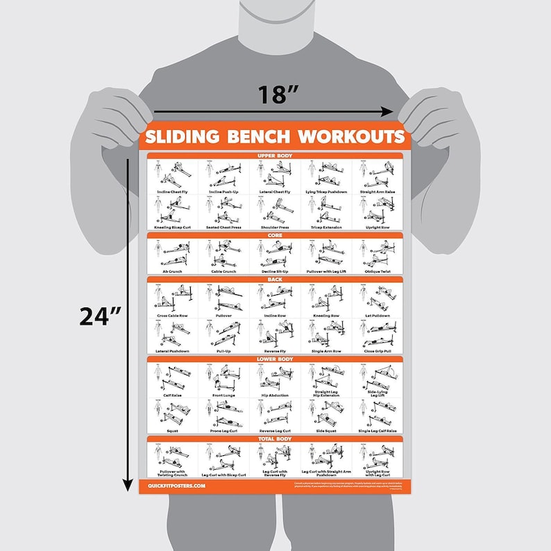 QUICKFIT Sliding Bench Workout Poster - Incline Bench Exercise Chart ...