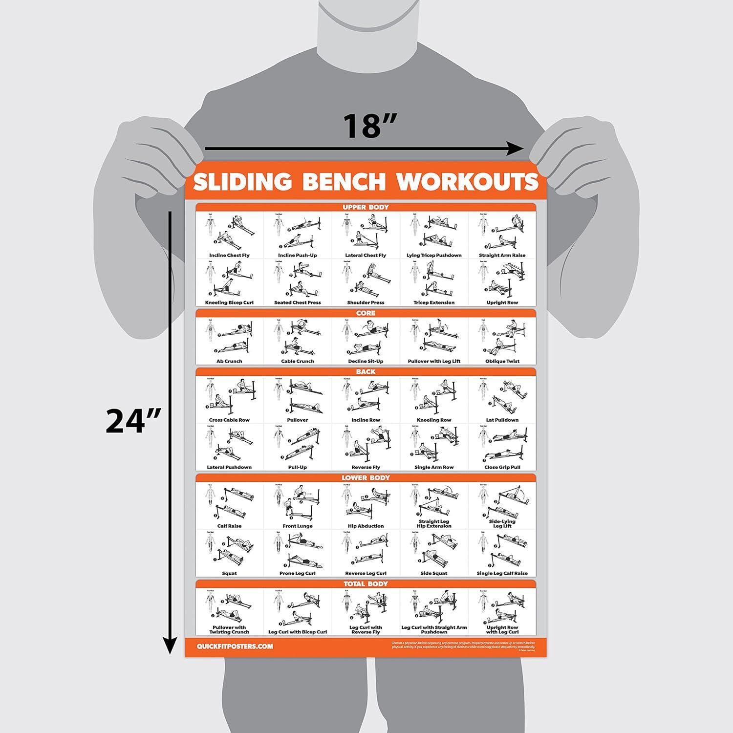 QUICKFIT Sliding Bench Workout Poster - Incline Bench Exercise Chart ...