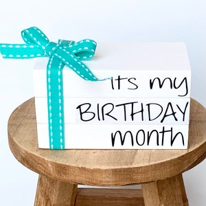 Birthday Month Mini Book Stack / Tiered Tray Birthday Decor / Spring Tiered Tray / Birthday Home Decor / Summer Tiered Tray /Celebration