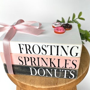 Frosting Sprinkles Donuts Tiered Tray Mini Book Stack / Donut Sign / Coffee Bar Decor / Birthday Tiered Tray / Summer Tiered Tray