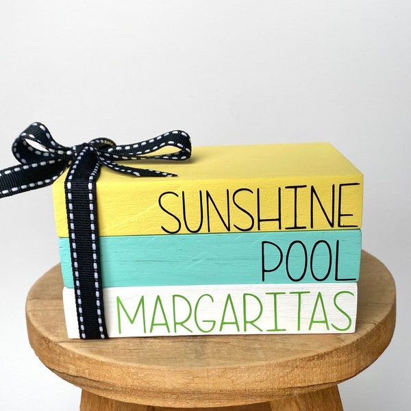 Sunshine Pool Margaritas Tiered Tray Book Stack/ Summer Tiered Tray / Beach Tiered Tray/ Summer Sign / Pool Sign / Home Decor / Margarita