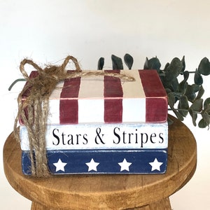 Patriotic Tiered Tray Mini Book Stack / 4th of July Decor / Red White and Blue / Rustic Farmhouse Stars and Stripes / America / Memorial Day