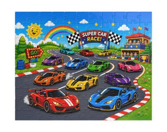 Kids Supercar Race Puzzle, Cartoon Car Jigsaw Puzzle for Kids, Colorful Racing Cars Puzzle, Family Game Night Gift, Car Lover Puzzle
