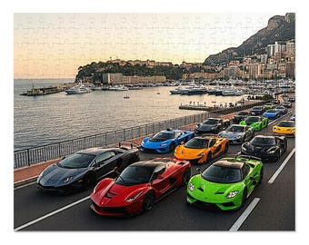 Luxury Sports Cars Jigsaw Puzzle -Tin Gift Box - Colorful Supercar Parade in Monaco