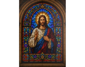 Jesus Stained Glass Puzzle, Christian Jigsaw Puzzle, Religious Gift, Church Window Art, Faith Based Puzzle
