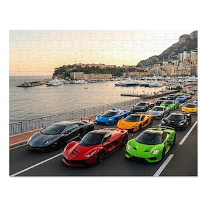 Luxury Sports Cars Jigsaw Puzzle -Tin Gift Box - Colorful Supercar Parade in Monaco