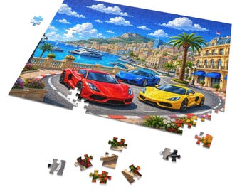Supercars in Monaco Jigsaw Puzzle Colorful Kids Car Puzzle in Metal Tin