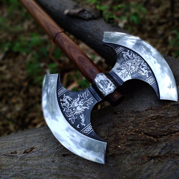 Medieval Double Head Axe, Best Throwing Axe, Viking Carbon Forged Axe double edge, Amazing Gift For Men Woman,