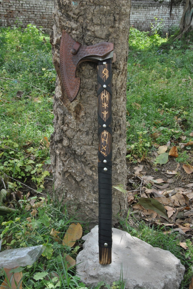 Ragnar Lothbrok Viking Axe – Hand-Forged Carbon Steel Functional Battle Axe | Norse Berserker Camping Axe With Leather Sheath
