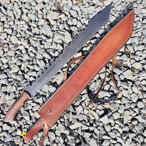 Hand Forged Spring Steel Machete Knife, Camping and Collectible Full tang Knife with Leather Sheath, Perfect Gift For Men