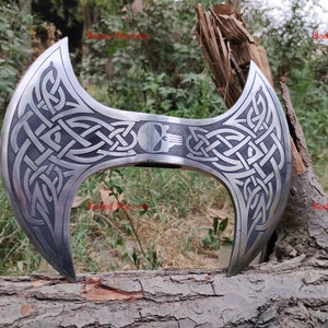 Viking Bearded Medieval Warrior Double Edge Axe Head, Carbon Forged Viking Tow sided Axe Head. Amazing Gift For Men