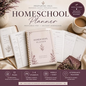 Printable Homeschool Planner PDF for 1–4 Students | Weekly Lesson Planner & Attendance Tracker