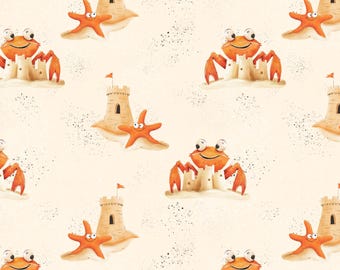 Cute Crab and Starfish Seamless Pattern, Kids Summer Fabric Design, Fun Beach Pattern Design, Crab Pattern