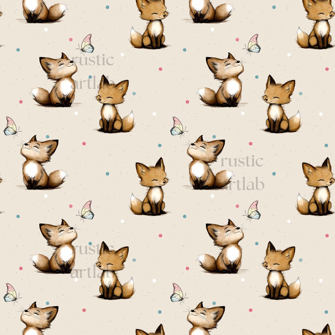 Fox Seamless Pattern, Cute Baby Fabric Design, Watercolor Fox Nursery ...