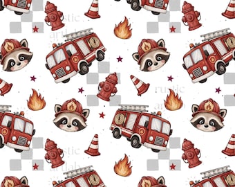 Fire Engine Seamless Pattern, Firetruck Digital Paper, Kids Firefighter Background Digital Download