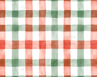 Christmas Plaid Seamless Pattern, Red Green Gingham Fabric Design Digital Download