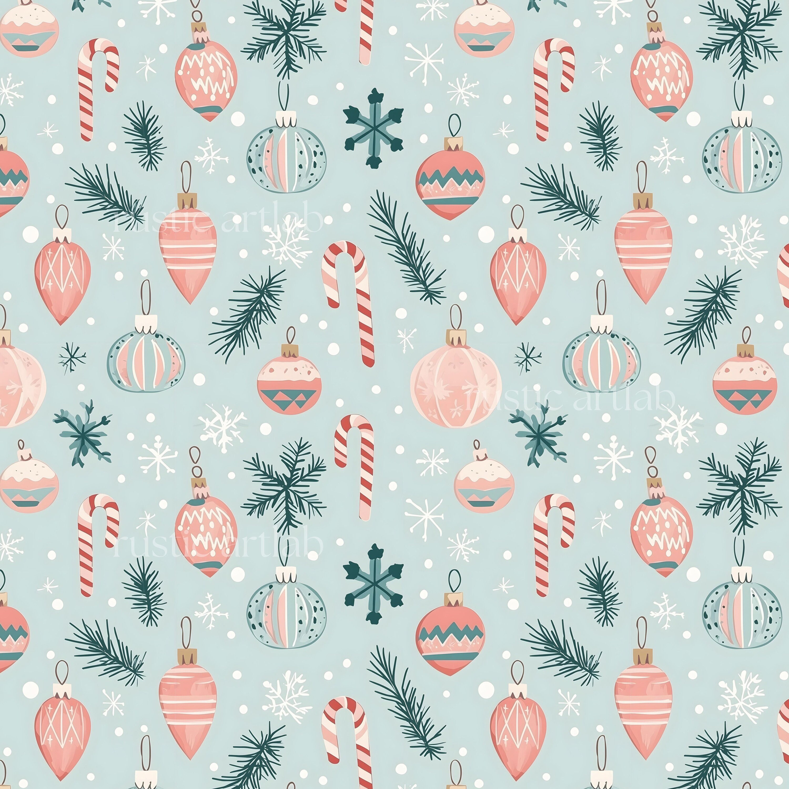 Retro Christmas Seamless Pattern - Christmas Ornaments Cute Pattern ...