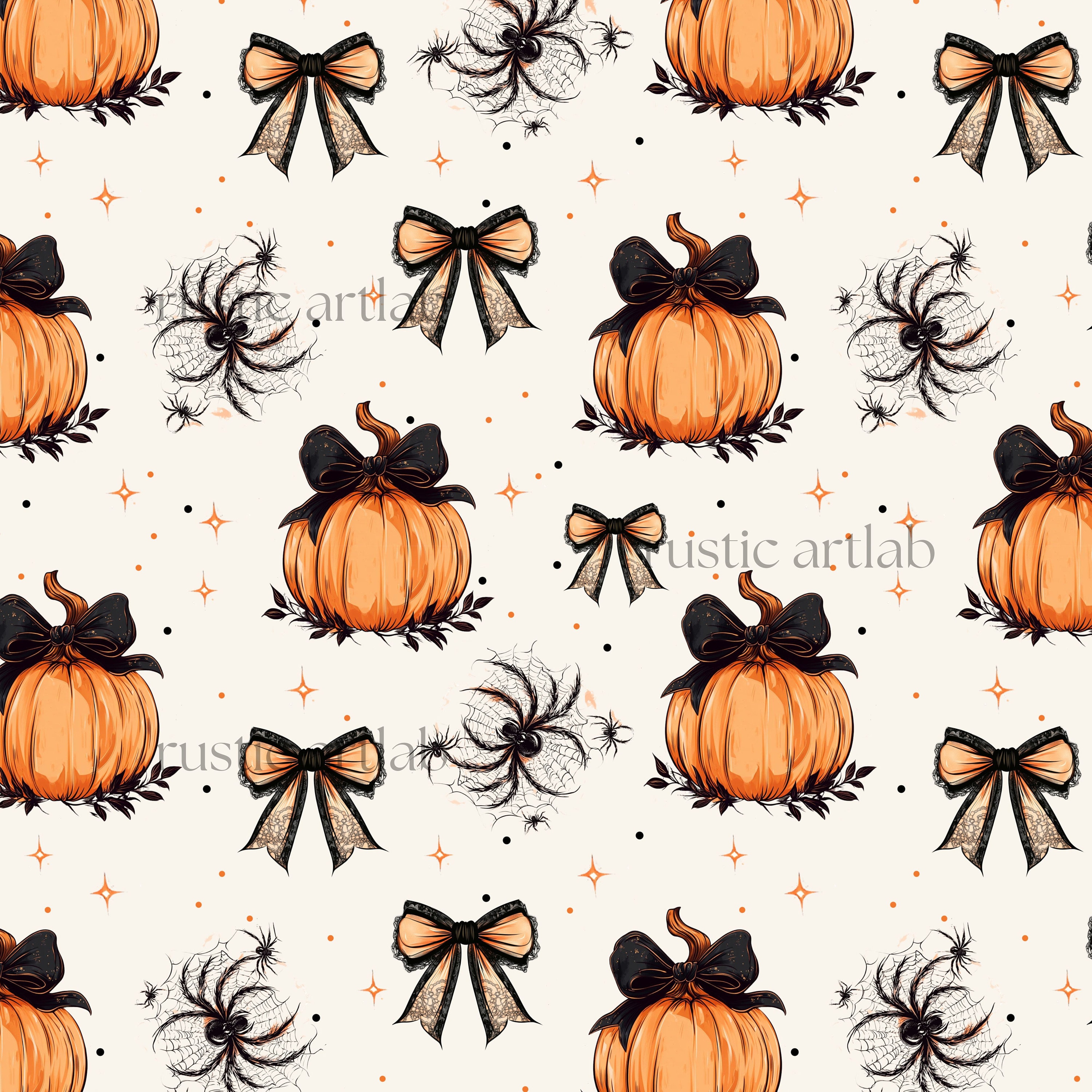 Cute Pumpkin, Bow, Spider Seamless Pattern, Coquette Halloween Pattern ...