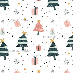 Christmas Trees Seamless Pattern, Cute Christmas Pattern Design, Holiday Digital Paper Instant Download