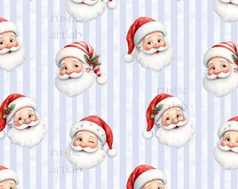 Santa Seamless Pattern, Christmas Fabric Design, Santa Face Repeat Tile Digital Download