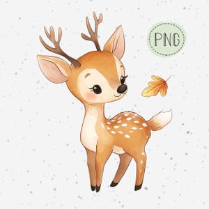 Watercolour Deer PNG, Autumn Baby Deer Sublimation file, Adorable Deer Clipart, Woodland Animal PNG
