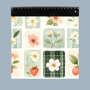 Summer Patchwork Seamless Pattern, Strawberry and Flowers Nursery Fabric Design preview