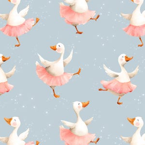 Funny Goose Seamless Pattern - Cute Duck in a Pink Skirt Fabric Design - Ballerina Digital Paper - Silly Goose Digital Download