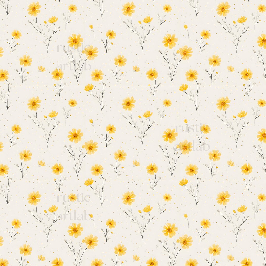 Ditsy Yellow Flowers Seamless Pattern - Watercolour Floral Fabric ...
