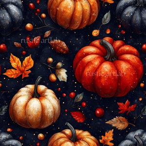 Watercolour Autumn Pumpkins Seamless Pattern - Fall Harvest Watercolor Pumpkins Digital Paper