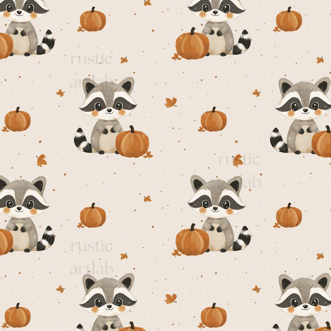 Fall Raccoon Patterns Raccoon Seamless Pattern, Autumn Baby Fabric Design, Watercolor Raccoon ...
